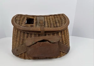 Vintage Korb Fliegenfischen Gatterkorb 14" - Lederbesatz - gebogene Rückseite - Bild 1 von 8