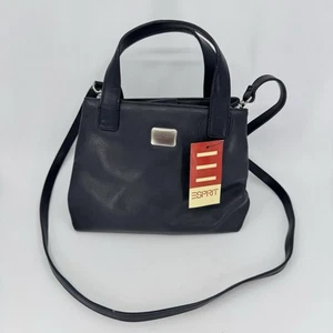 Vintage Y2K ESPRIT Faux Leather Handbag Double Handle Navy With Shoulder Strap - Picture 1 of 18