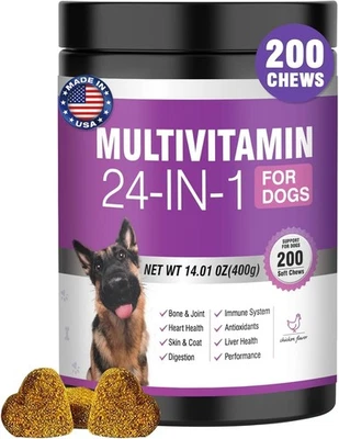 TTLXBL 24-in-1 Dog Vitamins and Supplements 200 Ct Dogs Multivitamin Chewable Contai...