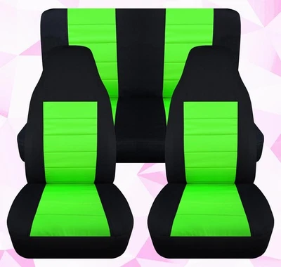 Fundas de asiento delanteras y traseras negras algodón verde lima para Jeep Wrangler TJ 1997-2002 Foto 1 de 4