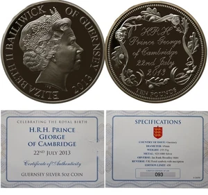 2013 £10 5oz  Ten Pound Prince George of Cambridge  Silver Proof  #F8 - Picture 1 of 3