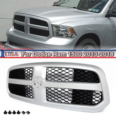 For 2013-2018 Dodge RAM 1500 Front Grille Bright Silver Shell w/ Black Mesh Foto 1 de 4