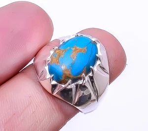 Copper Blue Turquoise 925 Sterling Silver Turkish Ring s.6 R877-37 - Picture 1 of 2