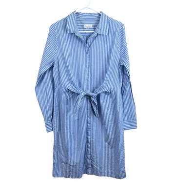 Calvin Klein Shirt Dress Women's 12 Button Up Long Sleeve Blue Striped EUC - Image 1 of 4
