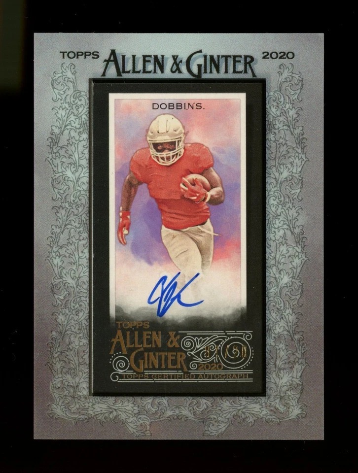 2020 Topps Allen & Ginter Framed Mini J.K. DOBBINS RC/Rookie on Card Auto  #1/20 - Image 1 of 4