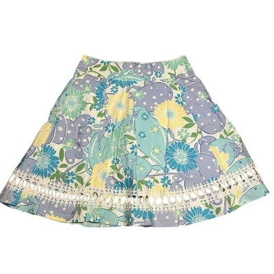 Falda Floral Forrada Lilly Pulitzer De Colección Crochet Ojales Ribete Talla 8 Lunares Foto 1 de 4
