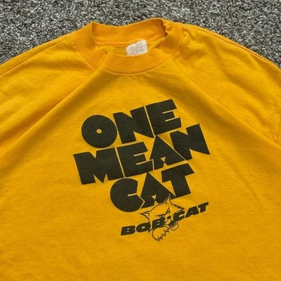 Camiseta True Vintage Años 80 "One Mean Cat" Bobcat Racing Amarilla Deportiva-T Para Hombres L Foto 1 de 4