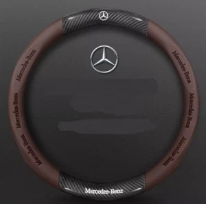 15" PU Leather+Carbon fiber Steering Wheel Cover For Mercedes Benz CLA CLC CLS - Picture 1 of 12