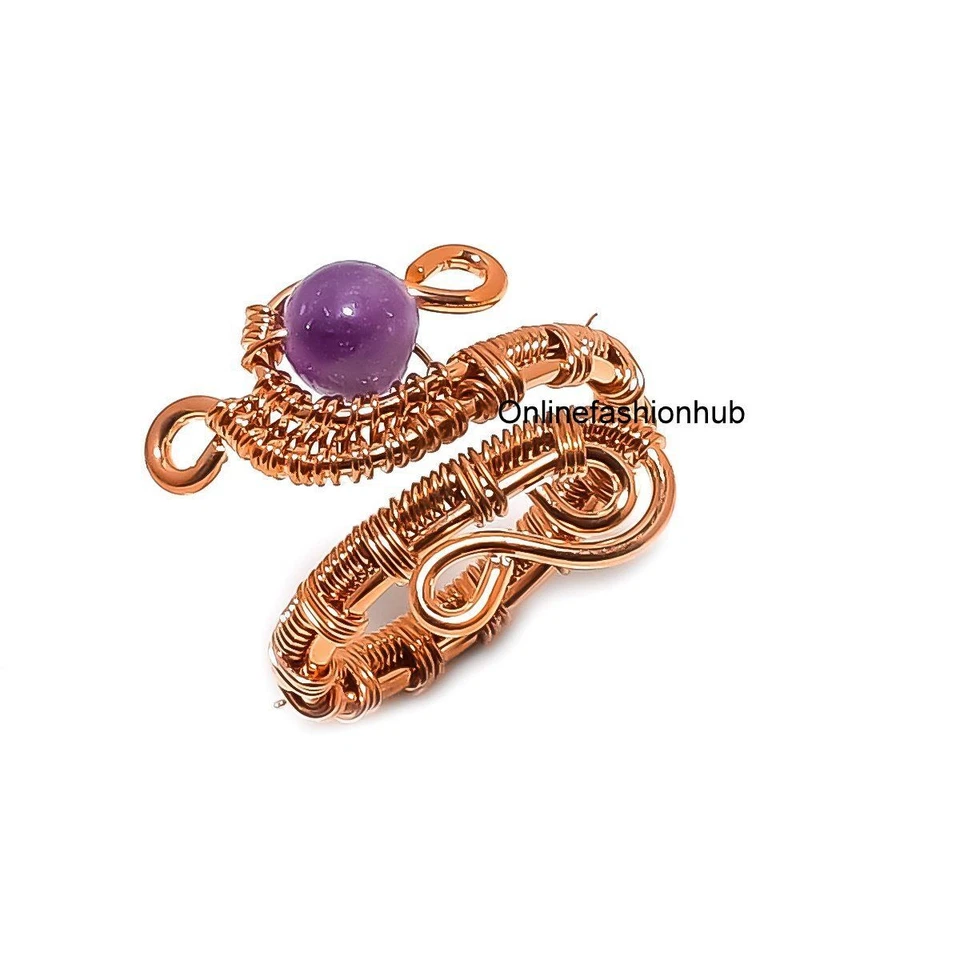Amethyst Gemstone Beads Handmade Copper Wire Wrap Fashion Ring HDC-R89 - Image 1 of 1