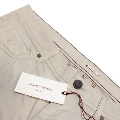 Pantalones informales Luciano Barbera NUEVOS CON ETIQUETAS 5 bolsillos corte jean talla 52 36 EE. UU. en algodón beige Foto 1 de 4