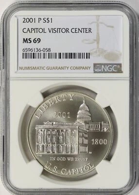2001-P Capitol Visitor Center $1 Commemorative Dollar NGC MS69 - Image 1 of 2