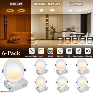 6Pack 6 Inch 5CCT Ultra-Thin LED Recessed Ceiling Light with Night Light,US Ship - Picture 1 of 24