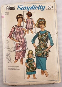 Vtg 60s Simplicity 6809 Kitchen Tie Pockets Apron Sewing Pattern Size 10-12 - Picture 1 of 3