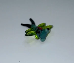 Miniature Tiny Lampwork Flame Hand Blown Glass Blue/green Dragonfly Figurine New - Picture 1 of 4