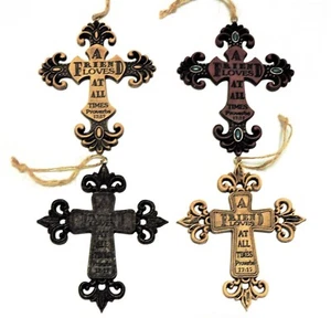 Cross Fleur De Lis Ornaments Design Prov 17:17 Christmas New Polyresin 4x4 1/2in - Picture 1 of 9