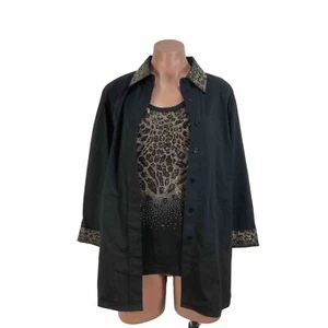 Christine Alexander 2pc Set Button Down Shirt-L Tank Top-M Rhinestone Leopard - Picture 1 of 20