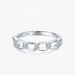 925 Sterling Silver CZ Geometric Design Ring for Women Wedding Silver Ring Gift - Picture 1 of 4