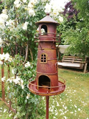 Leuchtturm Gartenstecker  Metall Rost Optik D12,5xH136cm maritime Strandgut Meer - Bild 1 von 4