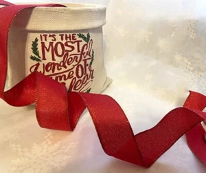 SHIMMERING RED BERRIES Christmas Red threads organza - Luxury Wire Edged Ribbon - Picture 1 of 6