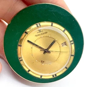 RARE 1950's JAEGER-LECOULTRE MEMOVOX K911 ALARM TRAVEL CLOCK GREEN / GOLD WORKS - Picture 1 of 23