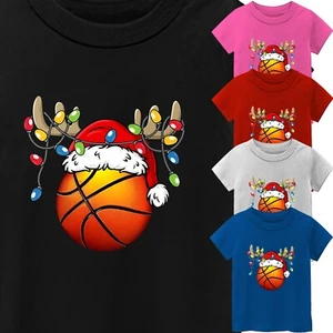 Kid's Happy Christmas Basketball Sport's Team Short Sleeve T-Shirt USA Gift Tee - Picture 1 of 14