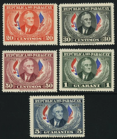 Paraguay #C184-C188 Franklin D. Roosevelt 1950 Airmail Postage Latin America MLH Cover