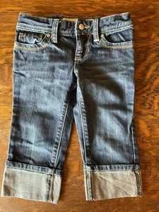 OLD NAVY GIRLS SZ 6 DENIM CAPRI ROLL UP JEANS PANTS COTTON ROLLED SPRING SUMMER - Picture 1 of 3