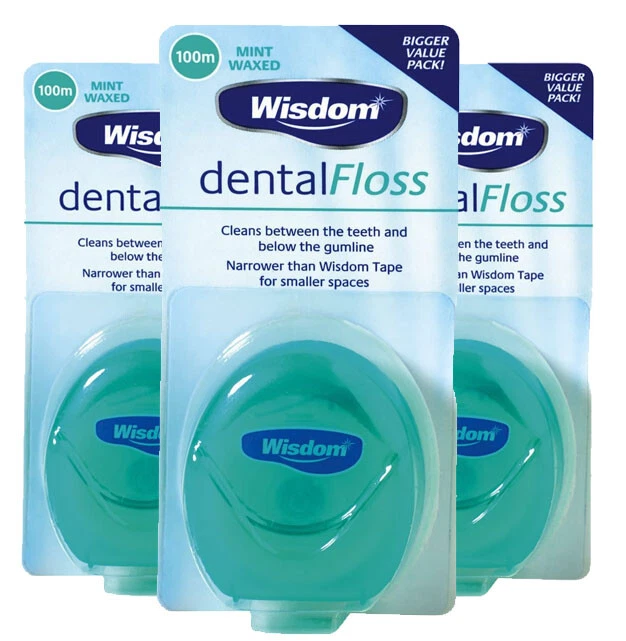 Wisdom Dental Floss Mint Waxed 100m - Pack of 3