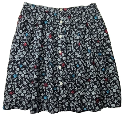 Modcloth Sea Shells Pleated Skirt Womens Plus 26 Black Linen Blend Lined Pockets - Image 1 of 4