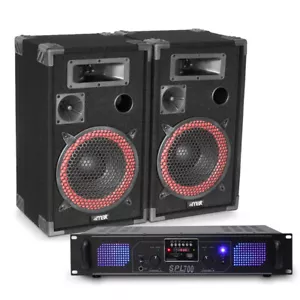 More details for 2x max  10&quot; party pa speakers + amplifier + cables disco dj sound system 600w