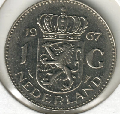 Netherlands - 1967U 1 Gulden - Juliana - #01 - Image 1 of 2
