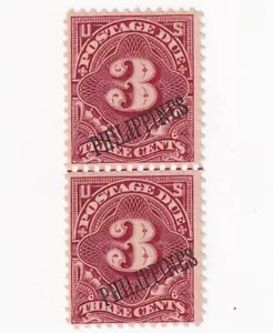 STAMP US PHILIPPINES SCOTT J6 "Numeral 3" 3 CENT 1901 MNH LINE PAIR CV $100 - Picture 1 of 1