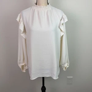 Ann Taylor Damen Stehkragen Rüschen Bluse Langarm Elfenbein Romantik Kokette XL - Bild 1 von 7