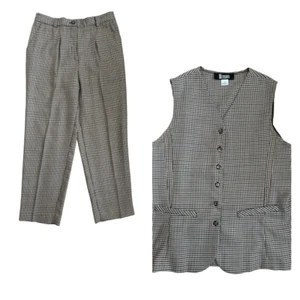Modiano Damen Vintage 90’s Hahnentritt 2 tlg Weste Hose Set hellbraun creme schick M-L - Bild 1 von 8
