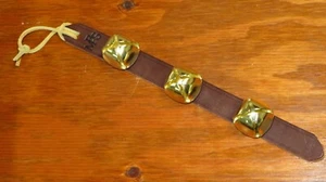 New Genuine Leather Brown Harness Strap with Tie Jingle Bells Hanger Decorative - Picture 1 of 3