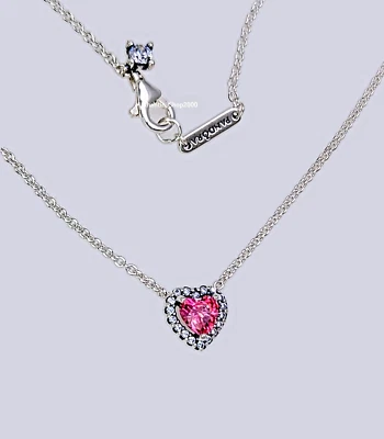 NUEVO 100% Auténtico Collar Corazón Elevado PANDORA 925 Ale Rosa Pavé 398425C02 Foto 1 de 4