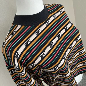 Reebok Logo Classic Striped Camp Cropped Crew Sweatshirt Women’s Small 17” Long - Picture 1 of 8