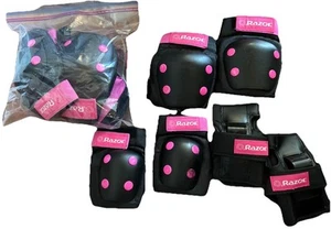 Nuevo Navaja Multi Deporte Codo Rodilleras Protectores de Muñeca Niños 5+ Rosa Negro - Imagen 1 de 1