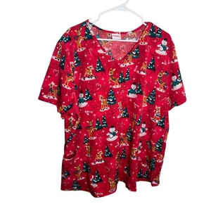 Rudolph The Red Nosed Reindeer Scrub Top Shirt Women's 3XL Red Christmas Top - Picture 1 of 9
