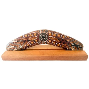 10" / 25cm BOOMERANG + STAND - HARDWOOD - BUSH TUCKER TAN -ABORIGINAL, AUSTRALIA - Imagen 1 de 3