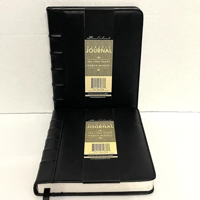 2 Plan Ahead Classic Journal Black Faux Leather & Ribbon Marker 400 Lined Pages - Image 1 of 4