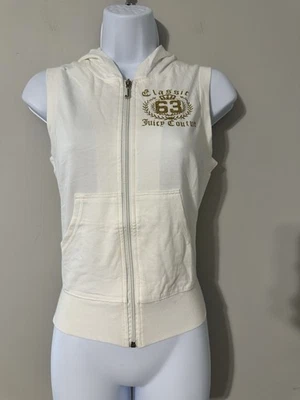 Juicy Couture Vintage Y2K Sleeveless Ivory Zip Up Hoodie Vest Made In US SIZE L - Image 1 of 4