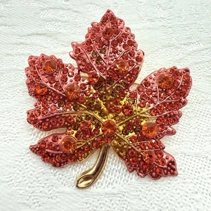 Herbst Herbst Blatt Brosche Anhänger orange & gelb Kristall Strass Gold tome - Bild 1 von 5