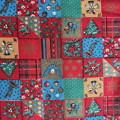 VTG Christmas Cheater Quilt Red Gold Patchwork Joan Kessler For Concord 1.3 Yard - Image 1 of 3