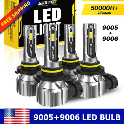 AUXITO Combo 4 9005 + 9006 LED Headlight Kit Bulbs High Low Beam White 100000LM - Image 1 of 4
