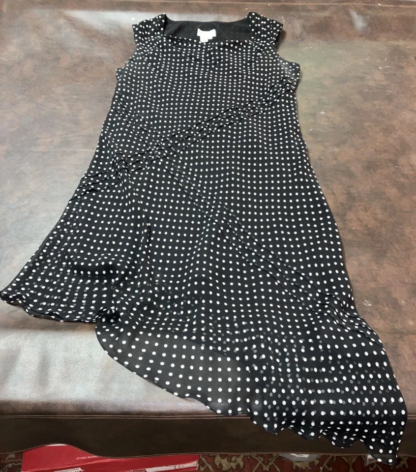 Adrianna Papell 100% Silk Lining Y2K 20W White Polka Dot Black Dress - Image 1 of 4