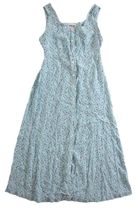Vintage Robbie Bee 100% Rayon Blue Pink Floral Button Down Long Tank Dress 12/L - Picture 1 of 5