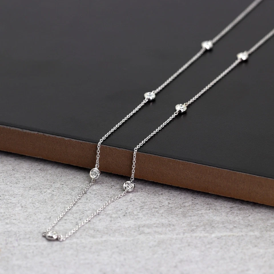 Gargantilla de oro blanco de 14 k de 16" de diamantes cultivados en laboratorio de 1,75 quilates G VS Foto 1 de 4