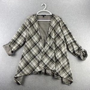 Torrid 1 Beige Black Plaid Open Front Waterfall Cardigan 3/4 Sleeve Knit Top - Picture 1 of 8
