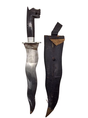 印度匕首木豹雕刻Pummel蚀刻设计曲线波浪刀片鞘 — 第 1/4 张图片